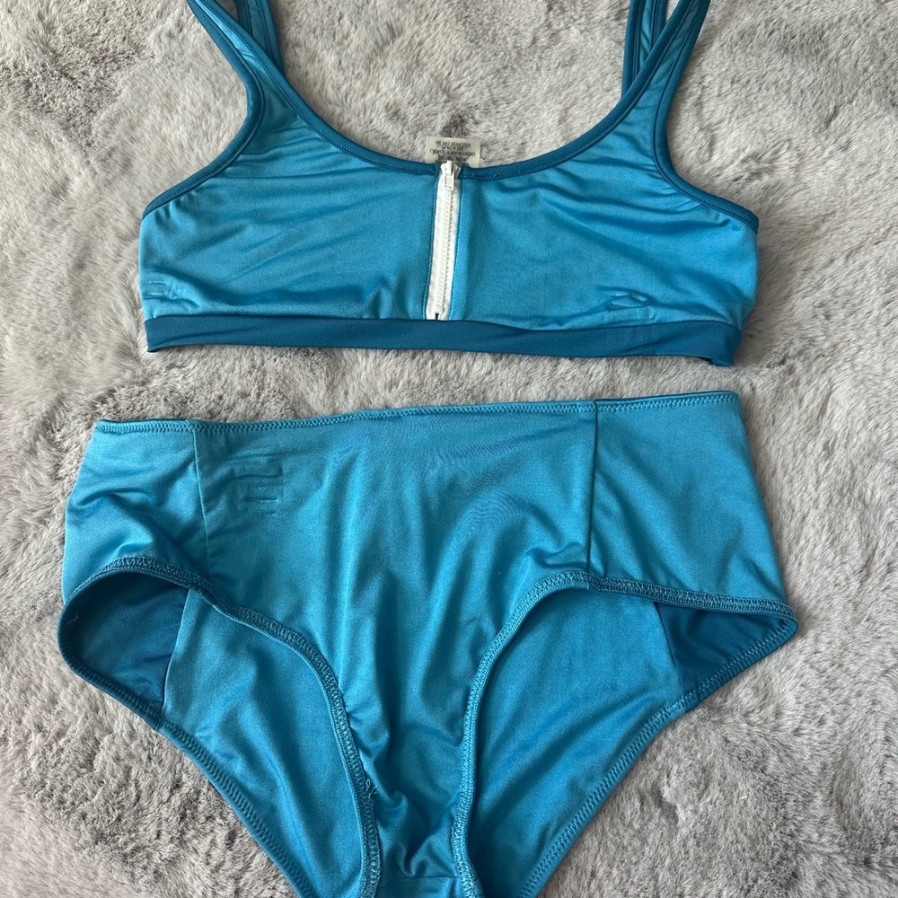 Chaser Blue Zip-Front Bikini Set Size L NWOT